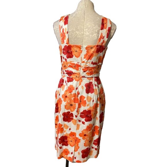 Adrianna Papell Dress Orange White Red 8 Stretch Sheath Sleeveless Floral Summer - Picture 4 of 9